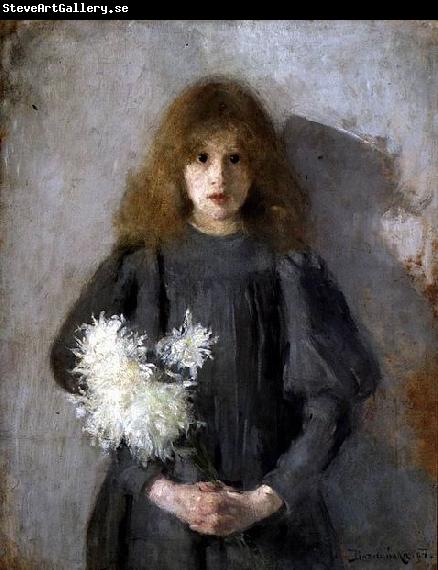 Olga Boznanska Girl with chrysanthemums